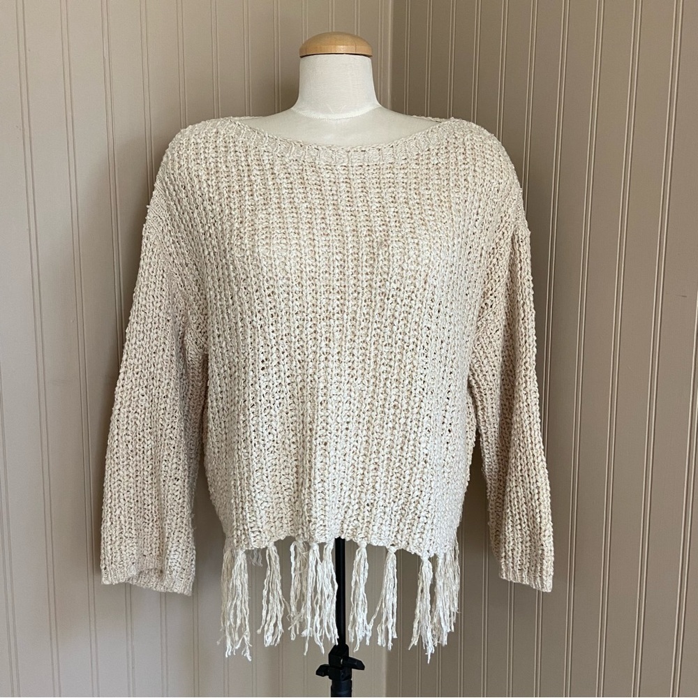 Altard State Oversized Chunky Knit Fringe Sweater Women’s Size Large